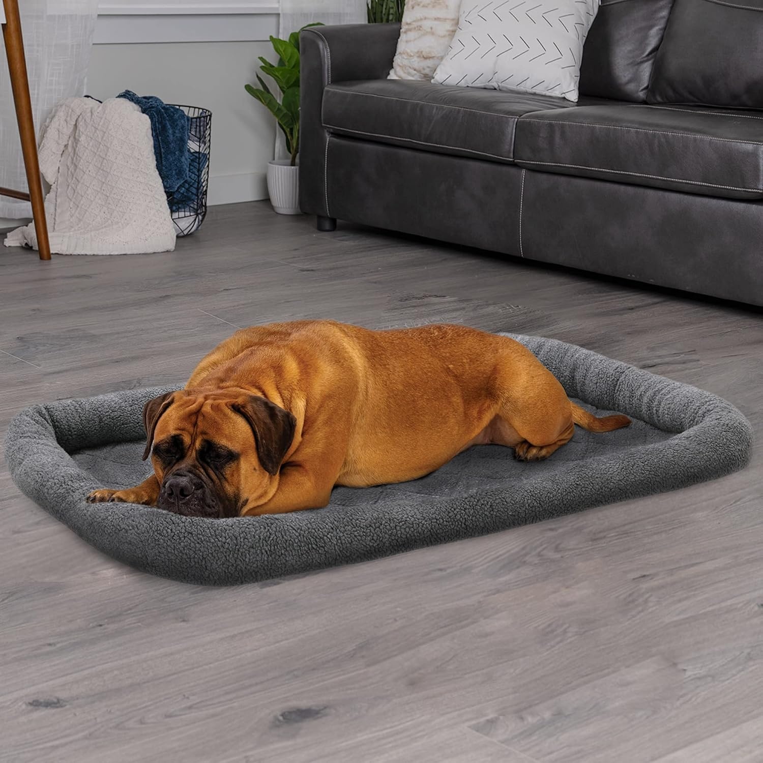 image:imageFurHaven Dog Bed for Extra Small Dogs amp Cats Bolster Crate Pad with Soft Supportive Base for Carriers amp Kennels Machine Washable Extra Small Sherpa Fleece CreamGray