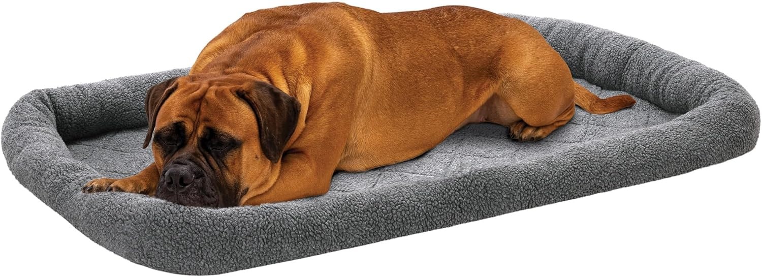 image:imageFurHaven Dog Bed for Extra Small Dogs amp Cats Bolster Crate Pad with Soft Supportive Base for Carriers amp Kennels Machine Washable Extra Small Sherpa Fleece CreamGray