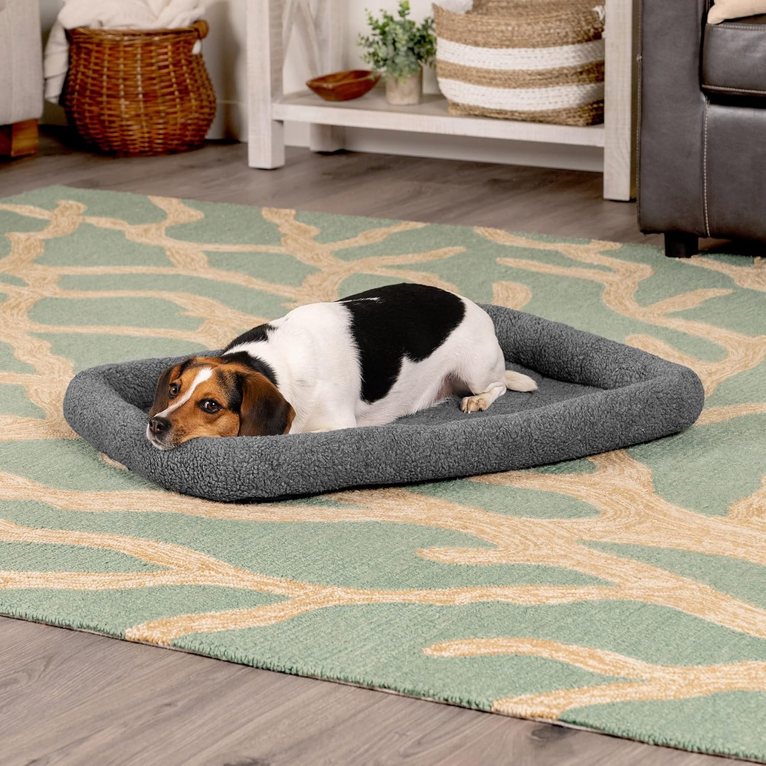 image:imageFurHaven Dog Bed for Extra Small Dogs amp Cats Bolster Crate Pad with Soft Supportive Base for Carriers amp Kennels Machine Washable Extra Small Sherpa Fleece CreamGray