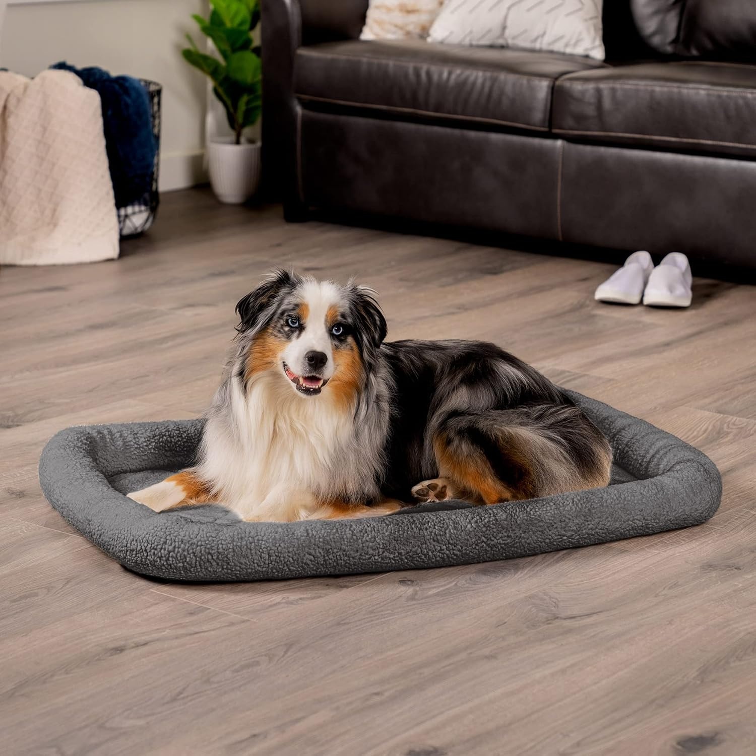 image:imageFurHaven Dog Bed for Extra Small Dogs amp Cats Bolster Crate Pad with Soft Supportive Base for Carriers amp Kennels Machine Washable Extra Small Sherpa Fleece CreamGray