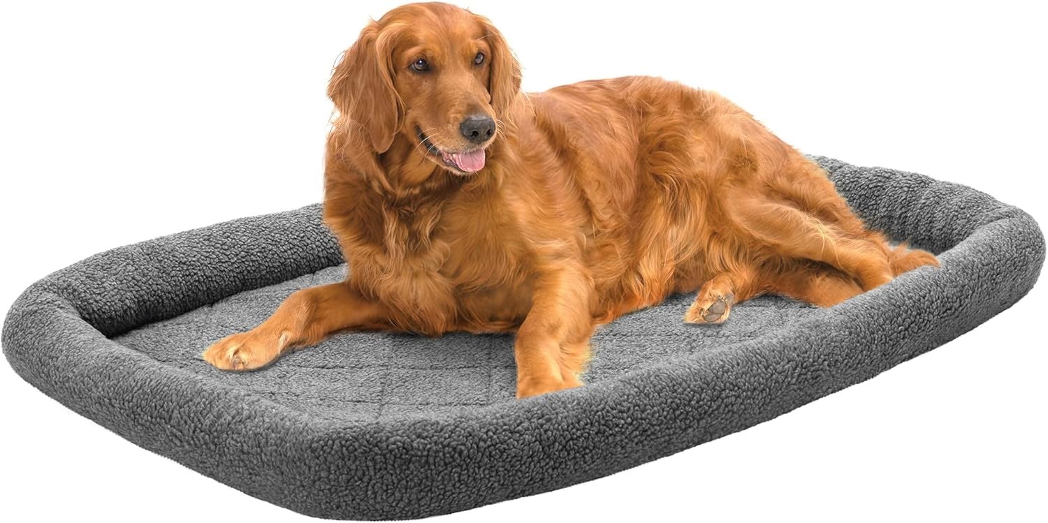 image:imageFurHaven Dog Bed for Extra Small Dogs amp Cats Bolster Crate Pad with Soft Supportive Base for Carriers amp Kennels Machine Washable Extra Small Sherpa Fleece CreamGray