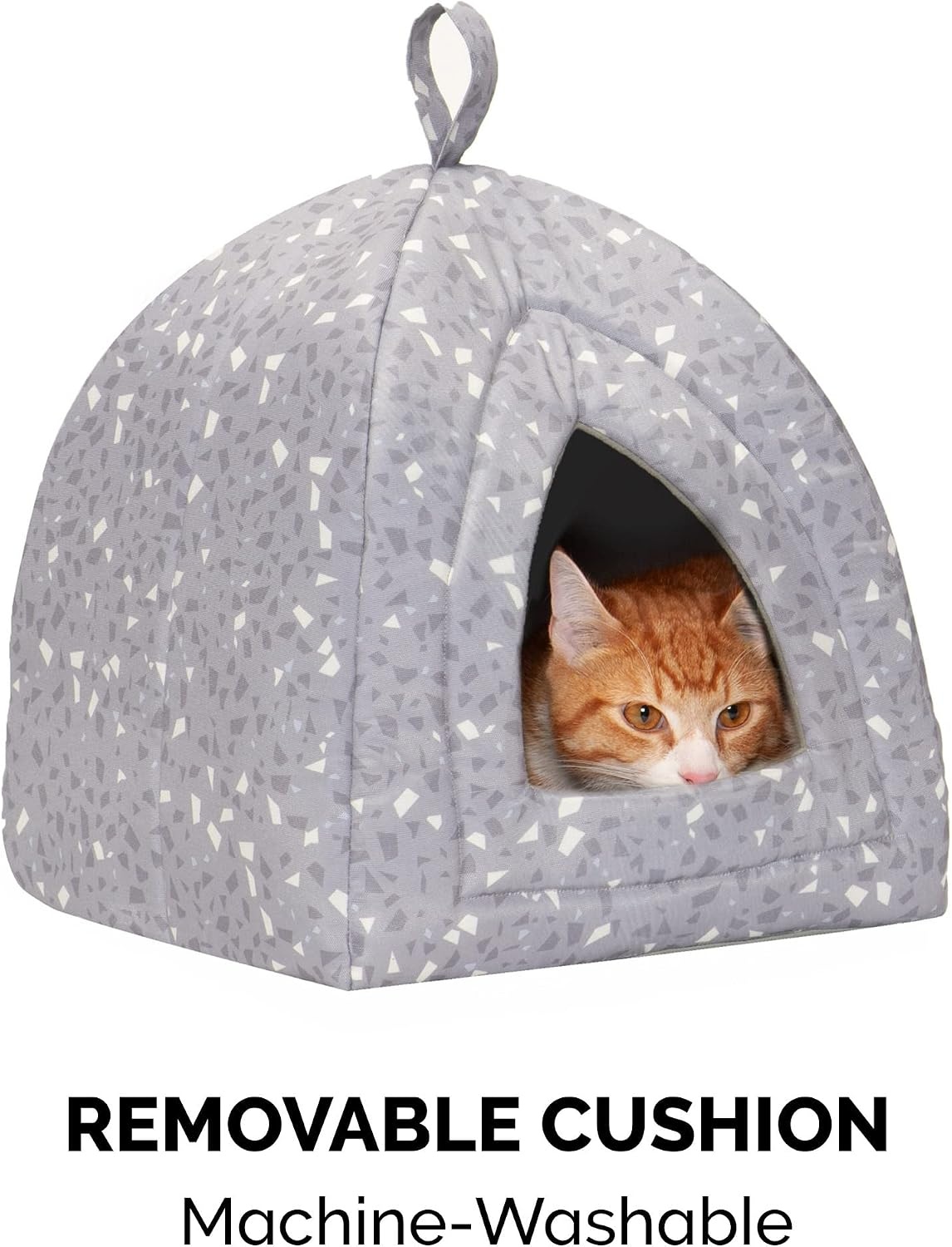 image:imageFurhaven Cat Bed Cave for Indoor Cats amp Small Dogs Washable amp Foldable w Removable Cushion Polycanvas Print Pet Tent Gray Terazzo Small