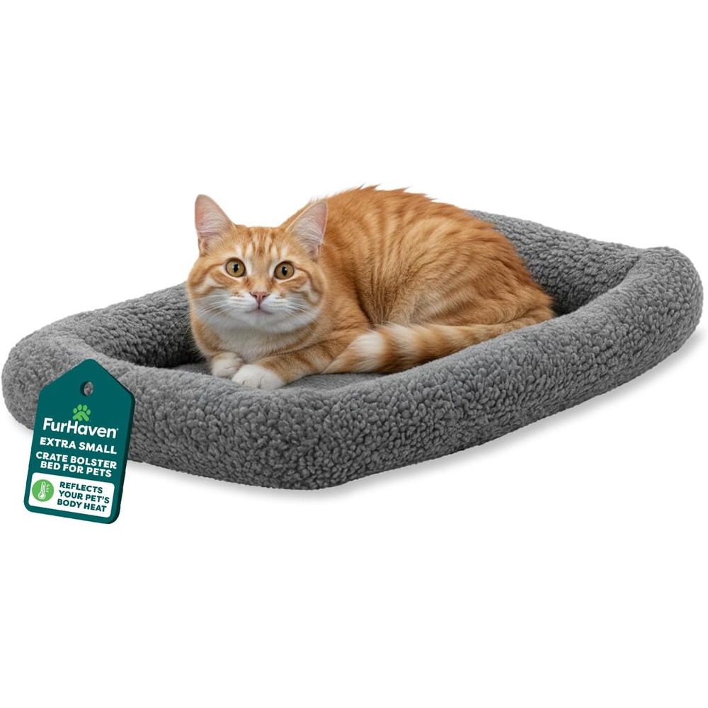 image:imageFurHaven Dog Bed for Extra Small Dogs amp Cats Bolster Crate Pad with Soft Supportive Base for Carriers amp Kennels Machine Washable Extra Small Sherpa Fleece GraySmall