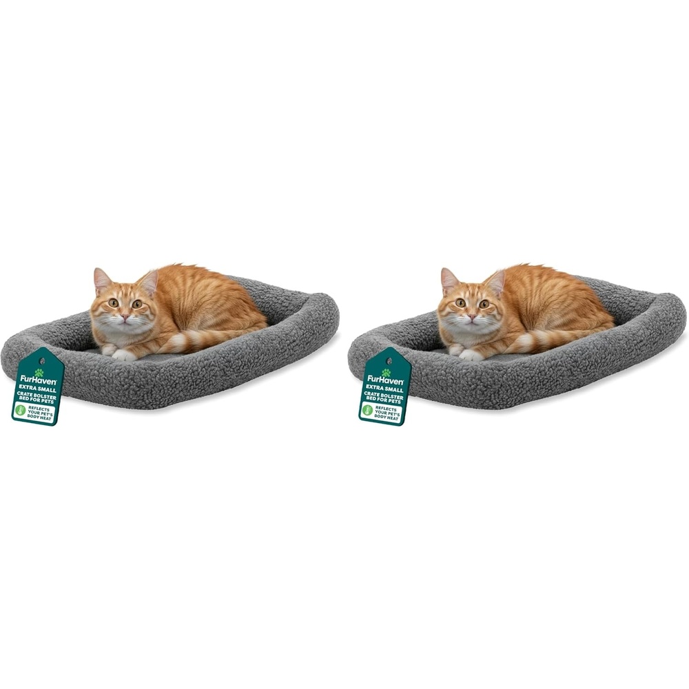 image:imageFurHaven Dog Bed for Extra Small Dogs amp Cats Bolster Crate Pad with Soft Supportive Base for Carriers amp Kennels Machine Washable Extra Small Sherpa Fleece GraySmall Pack of 2