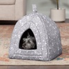Furhaven Cat Bed Cave for Indoor Cats & Small Dogs, Washable & Foldable w/ Removable Cushion – Polycanvas Print Pet Tent – Gray Terazzo, Small