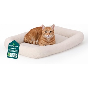 FurHaven Dog Bed for Extra Small Dogs & Cats, Bolster Crate Pad with Soft Supportive Base for Carriers & Kennels, Machine Washable, Extra Small, Sherpa Fleece, Cream(Cream)