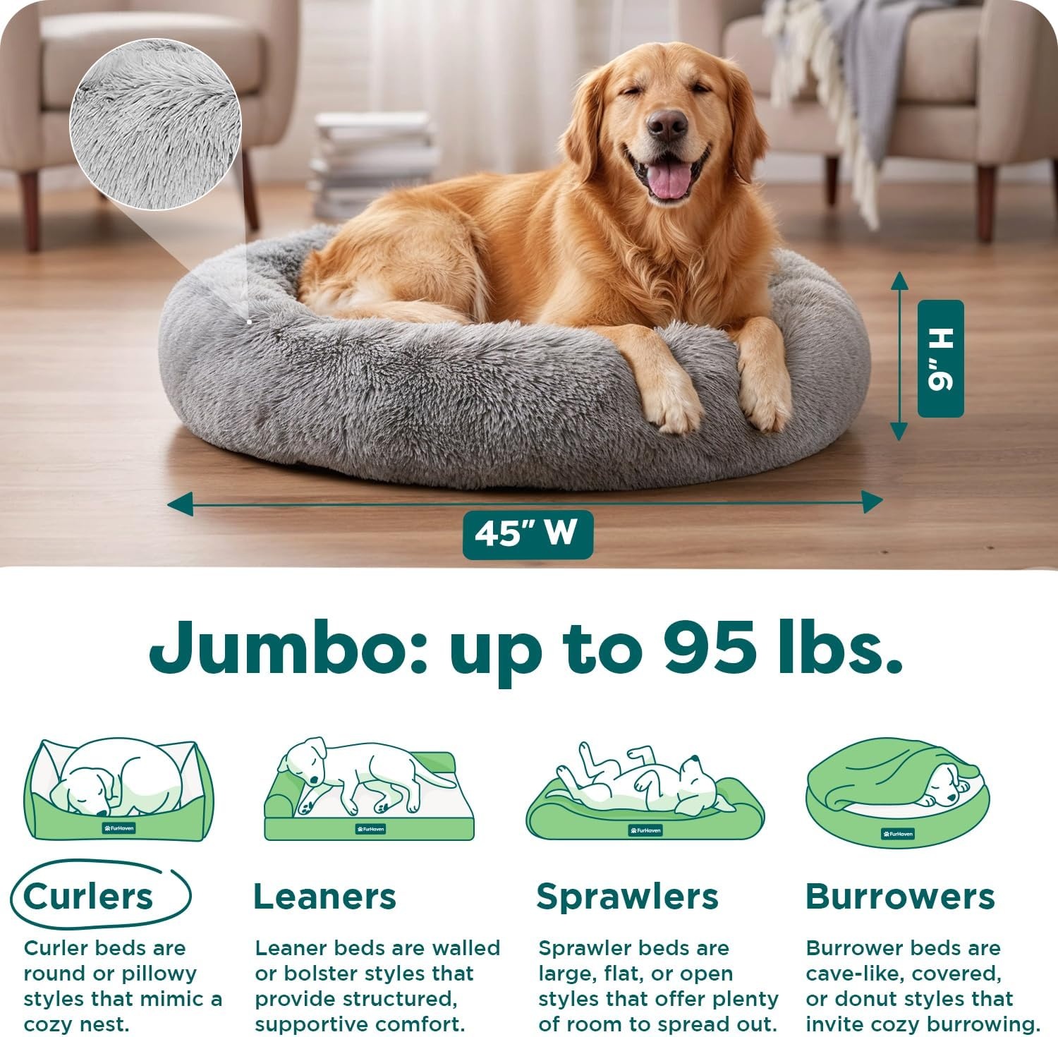 image:imageFurHaven 23 Calming Donut Dog Bed for Small Dogs amp Cats Round Plush Donut Design with Soft Filling for Snuggling Comfort Removable Washable Cover Small Shaggy Faux Fur Mist GrayMist Gray