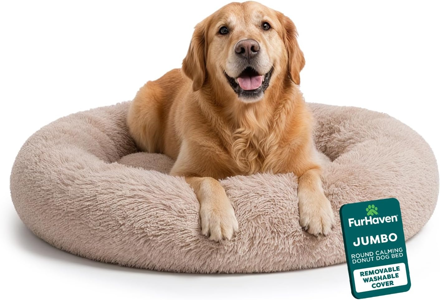 image:imageFurHaven 23 Calming Donut Dog Bed for Small Dogs amp Cats Round Plush Donut Design with Soft Filling for Snuggling Comfort Removable Washable Cover Small Shaggy Faux Fur Mist GrayTaupe