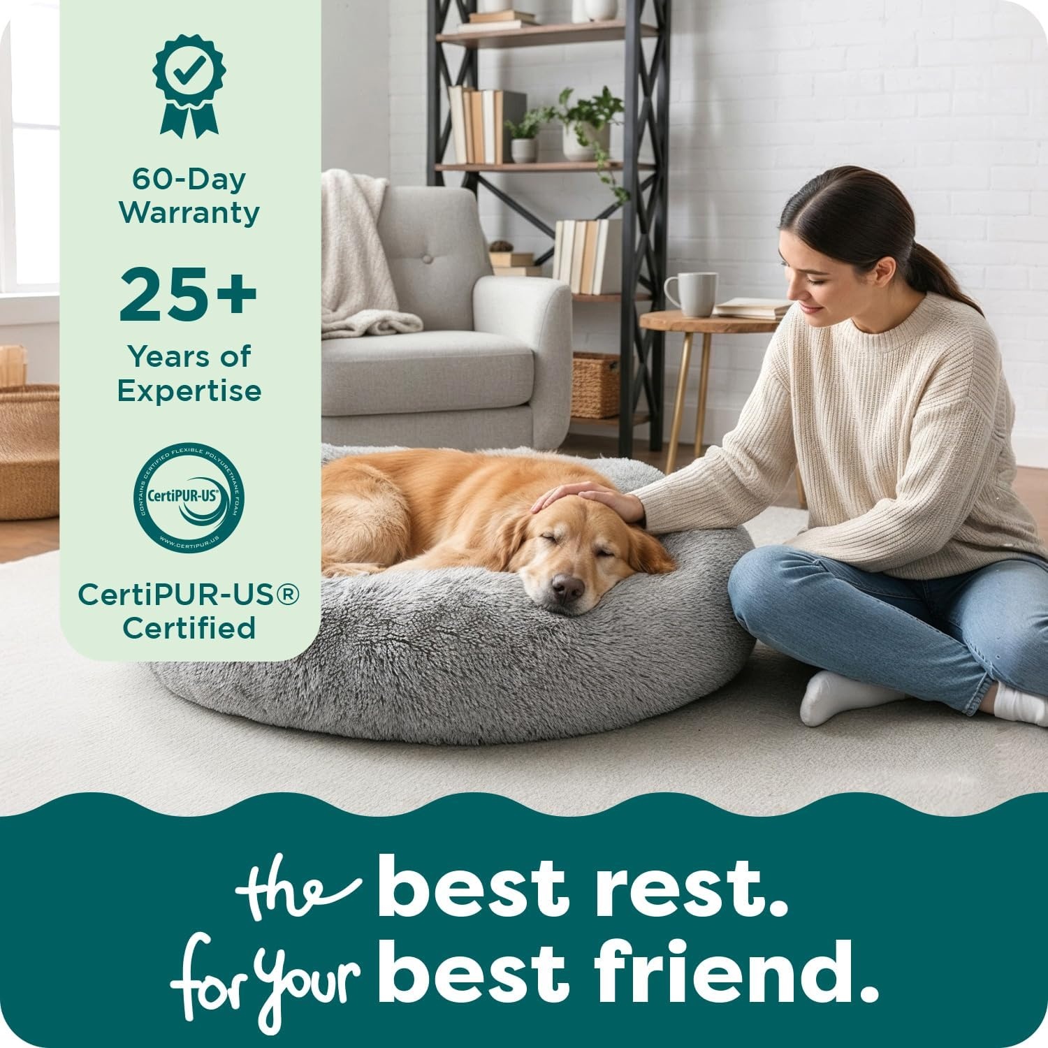 image:imageFurHaven 23 Calming Donut Dog Bed for Small Dogs amp Cats Round Plush Donut Design with Soft Filling for Snuggling Comfort Removable Washable Cover Small Shaggy Faux Fur Mist GrayMist Gray