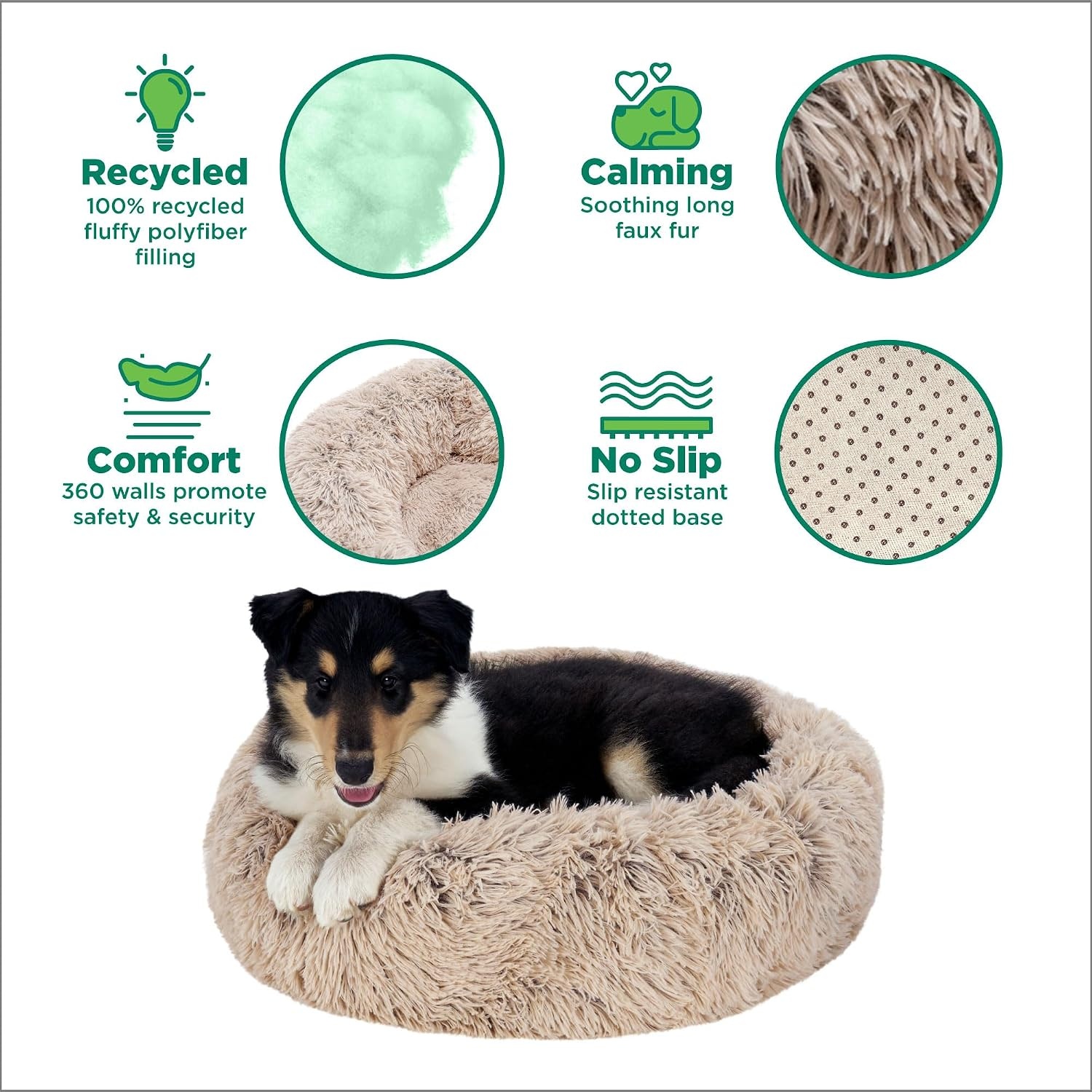 image:imageFurHaven 23 Calming Donut Dog Bed for Small Dogs amp Cats Round Plush Donut Design with Soft Filling for Snuggling Comfort Removable Washable Cover Small Shaggy Faux Fur Mist GrayTaupe