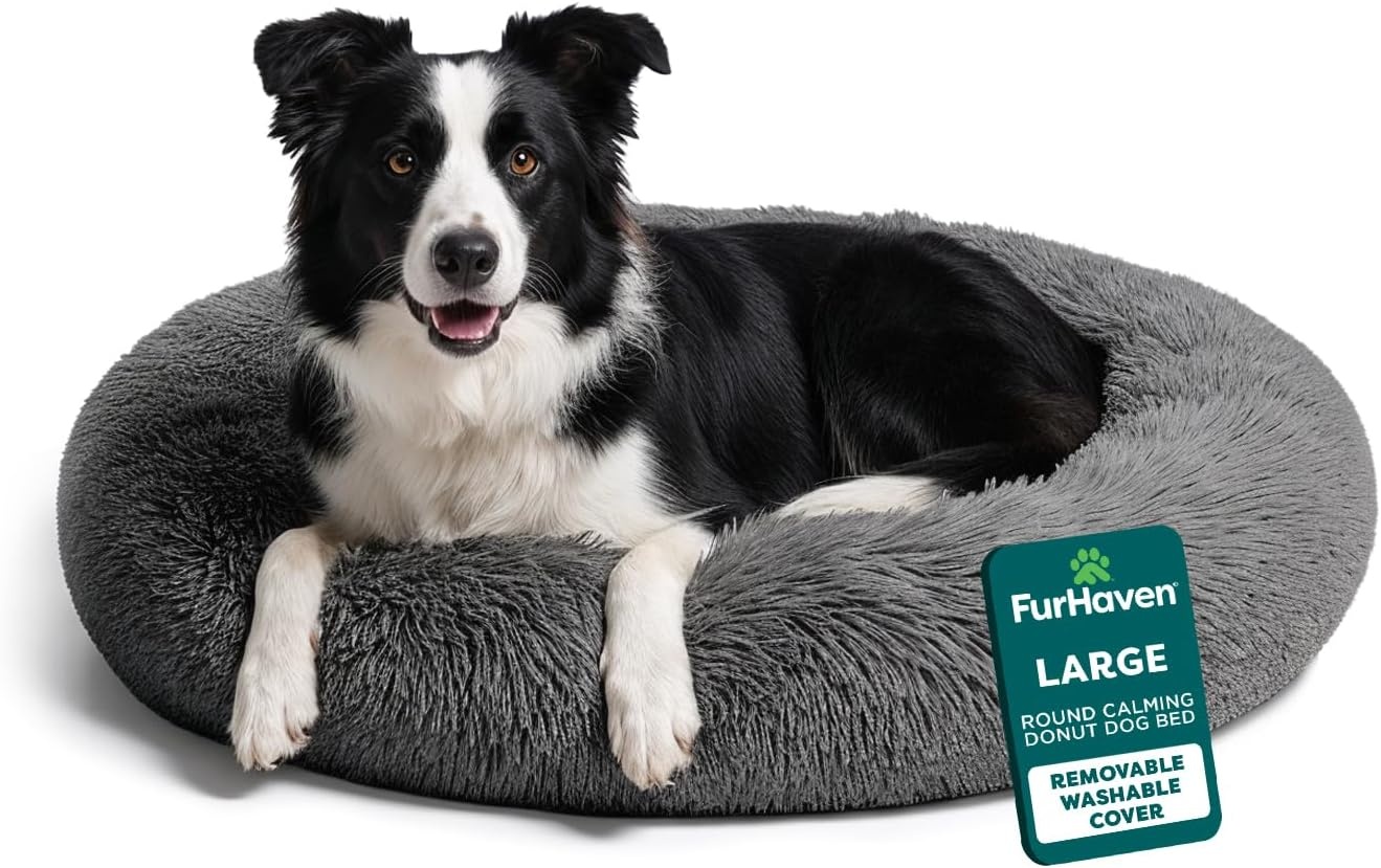 image:imageFurHaven 23 Calming Donut Dog Bed for Small Dogs amp Cats Round Plush Donut Design with Soft Filling for Snuggling Comfort Removable Washable Cover Small Shaggy Faux Fur Mist GrayGray