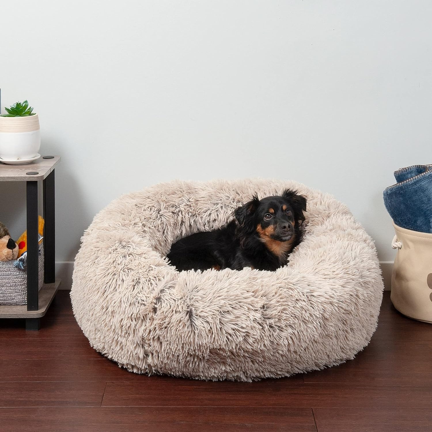 image:imageFurHaven 23 Calming Donut Dog Bed for Small Dogs amp Cats Round Plush Donut Design with Soft Filling for Snuggling Comfort Removable Washable Cover Small Shaggy Faux Fur Mist GrayTaupe