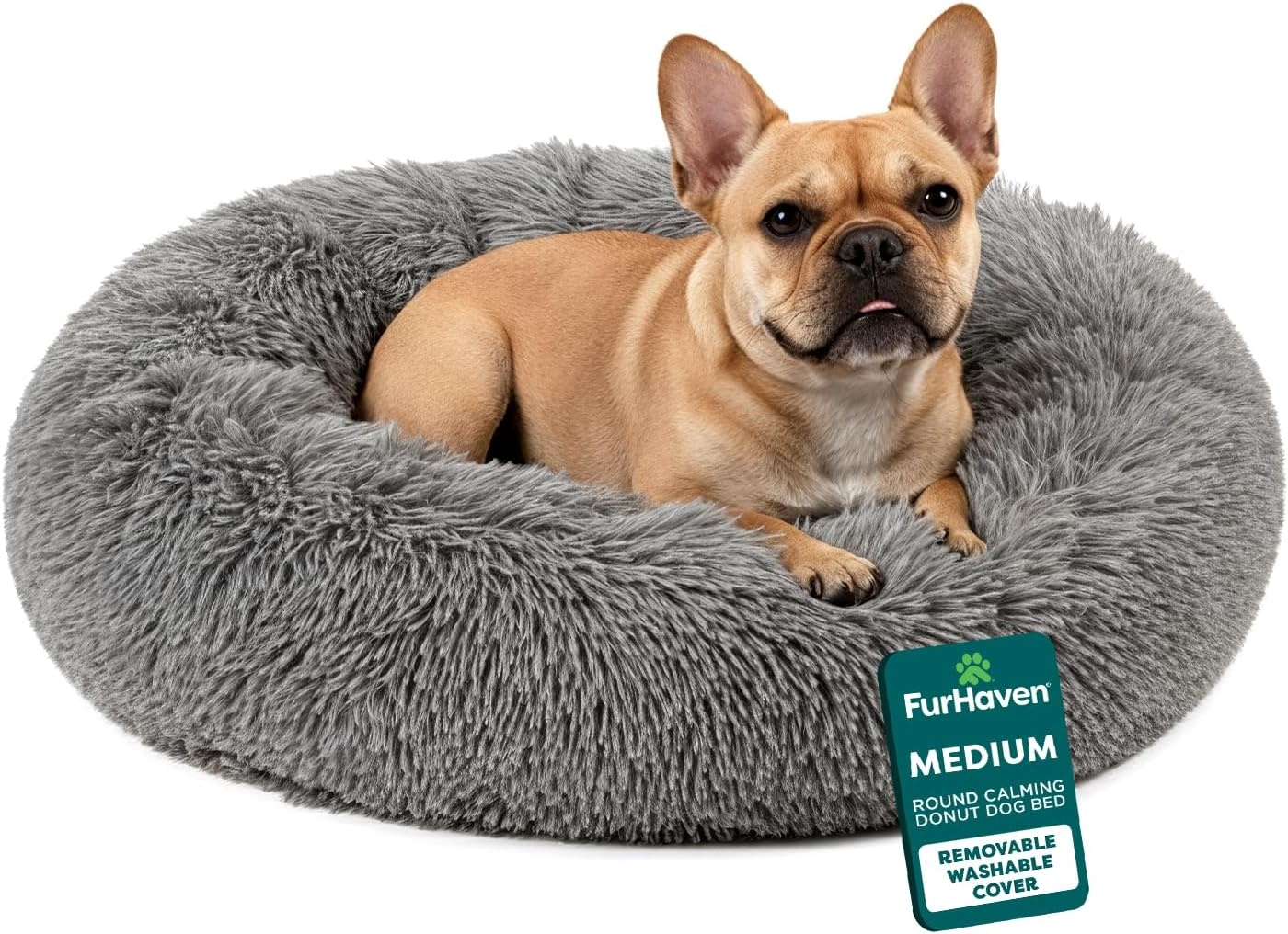 image:imageFurHaven 23 Calming Donut Dog Bed for Small Dogs amp Cats Round Plush Donut Design with Soft Filling for Snuggling Comfort Removable Washable Cover Small Shaggy Faux Fur Mist GrayGray
