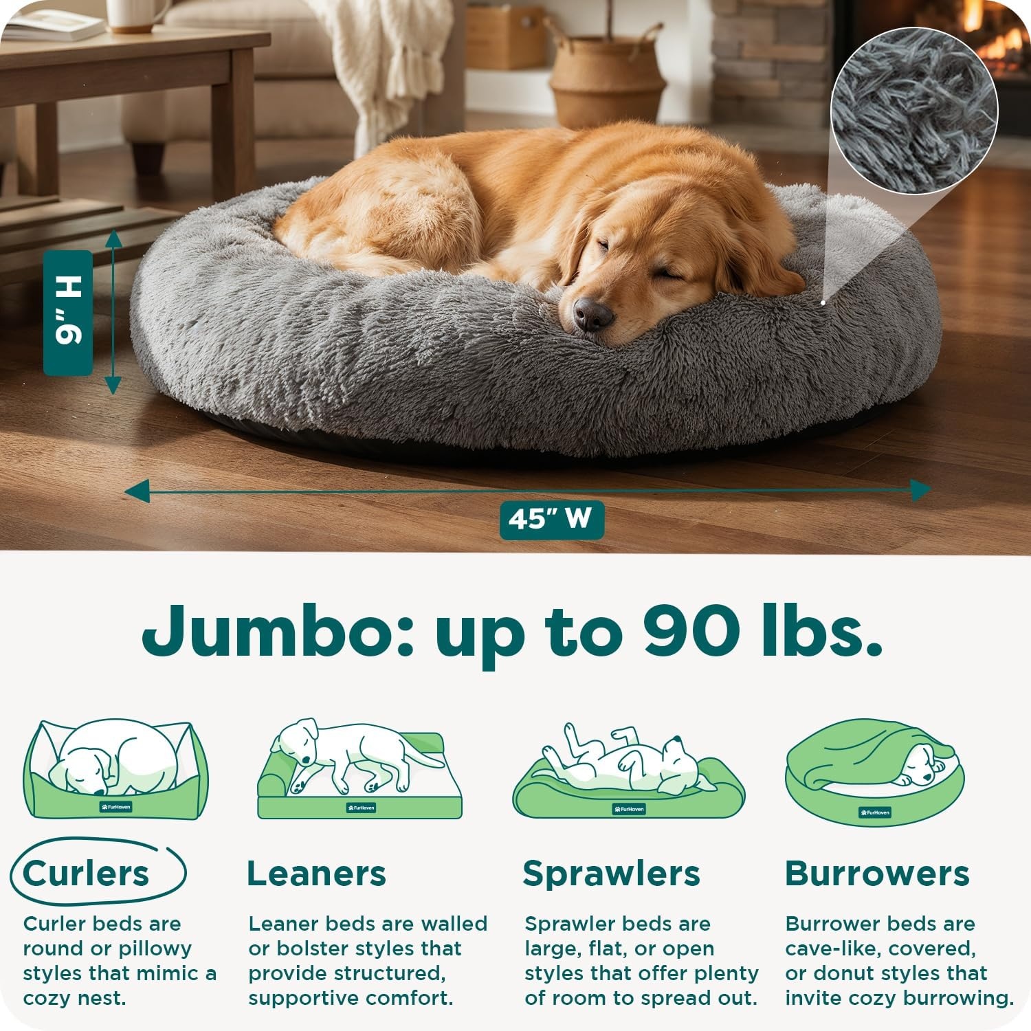 image:imageFurHaven 23 Calming Donut Dog Bed for Small Dogs amp Cats Round Plush Donut Design with Soft Filling for Snuggling Comfort Removable Washable Cover Small Shaggy Faux Fur Mist GrayGray