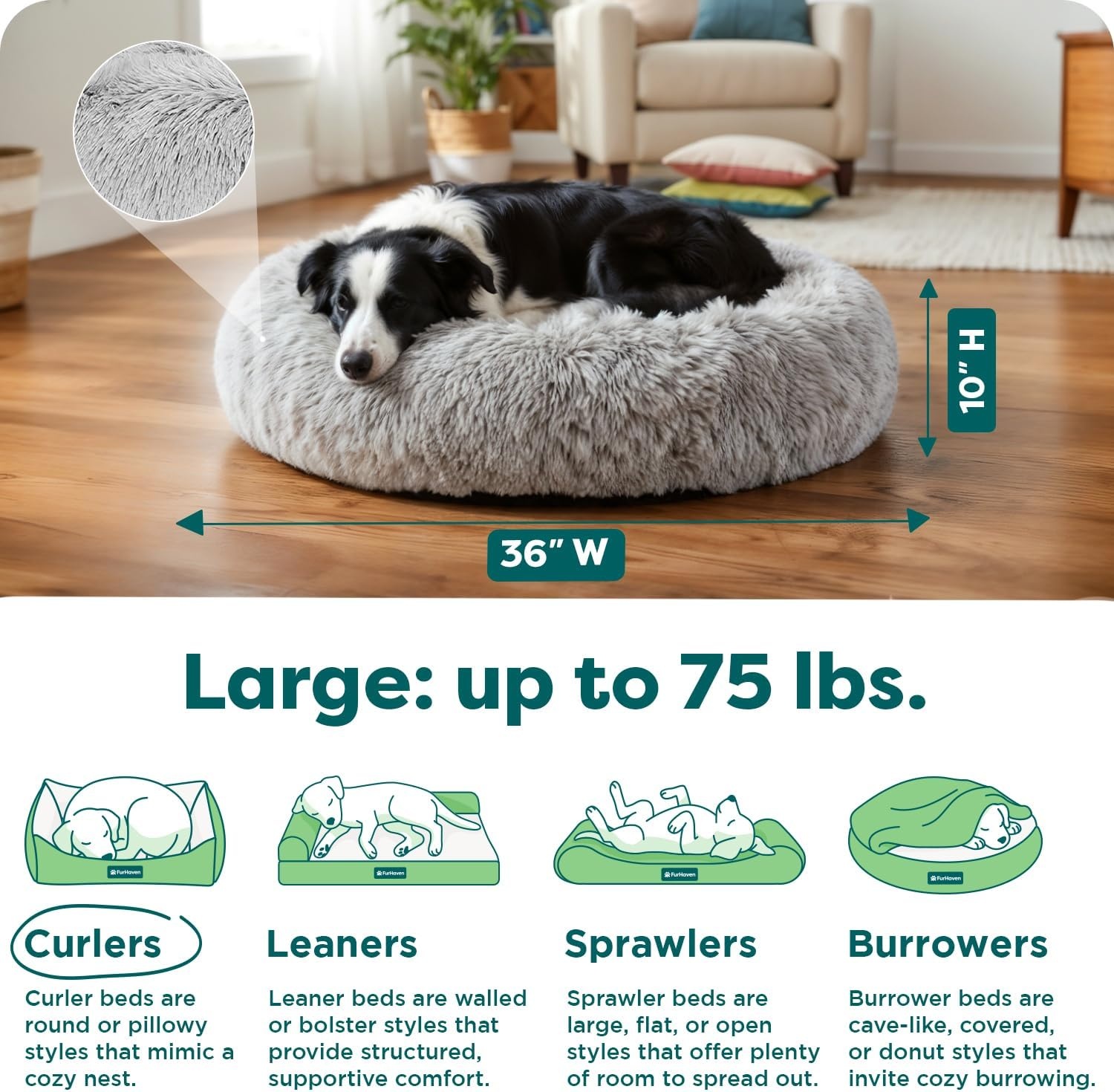 image:imageFurHaven 23 Calming Donut Dog Bed for Small Dogs amp Cats Round Plush Donut Design with Soft Filling for Snuggling Comfort Removable Washable Cover Small Shaggy Faux Fur Mist GrayMist Gray