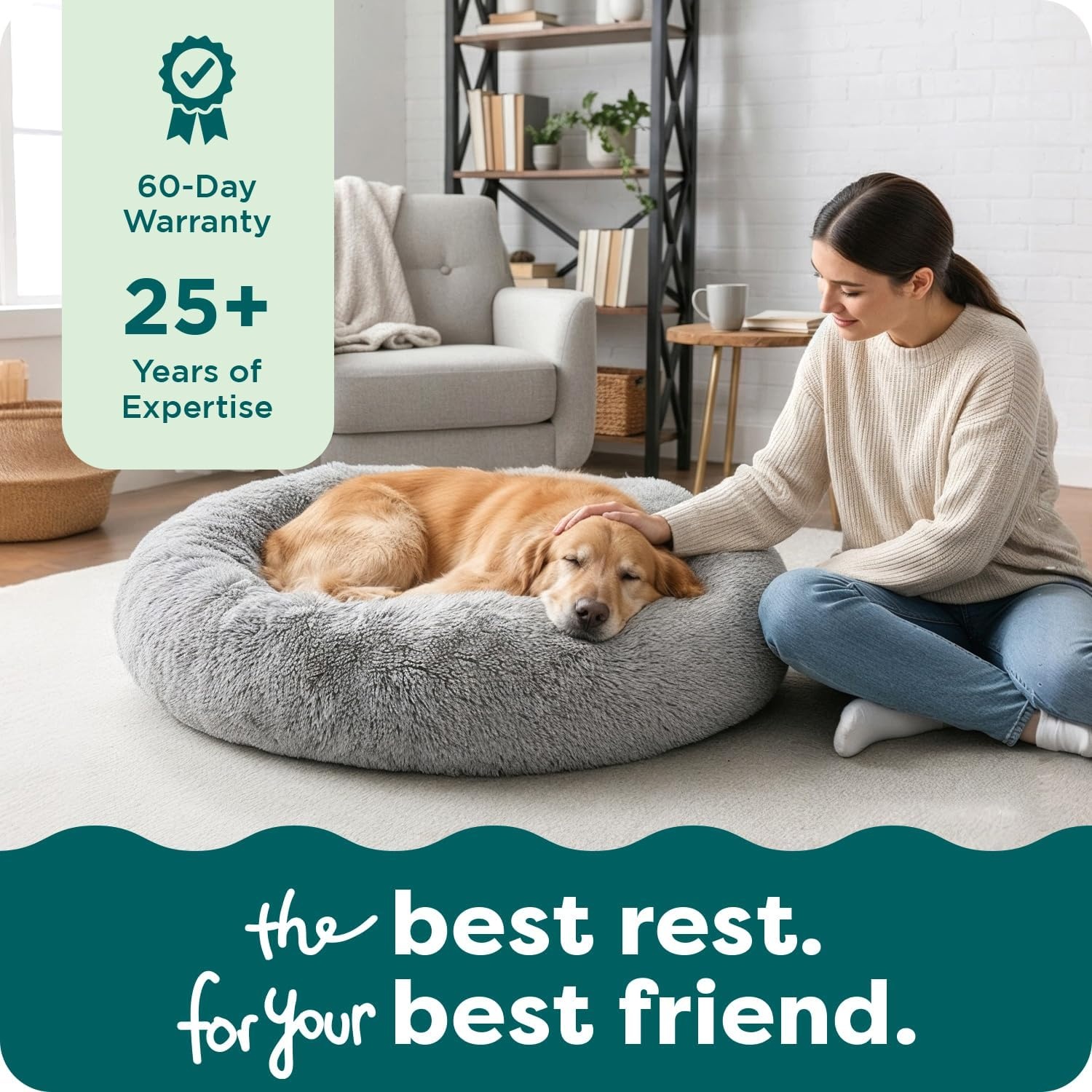 image:imageFurHaven 23 Calming Donut Dog Bed for Small Dogs amp Cats Round Plush Donut Design with Soft Filling for Snuggling Comfort Removable Washable Cover Small Shaggy Faux Fur Mist GrayMist Gray