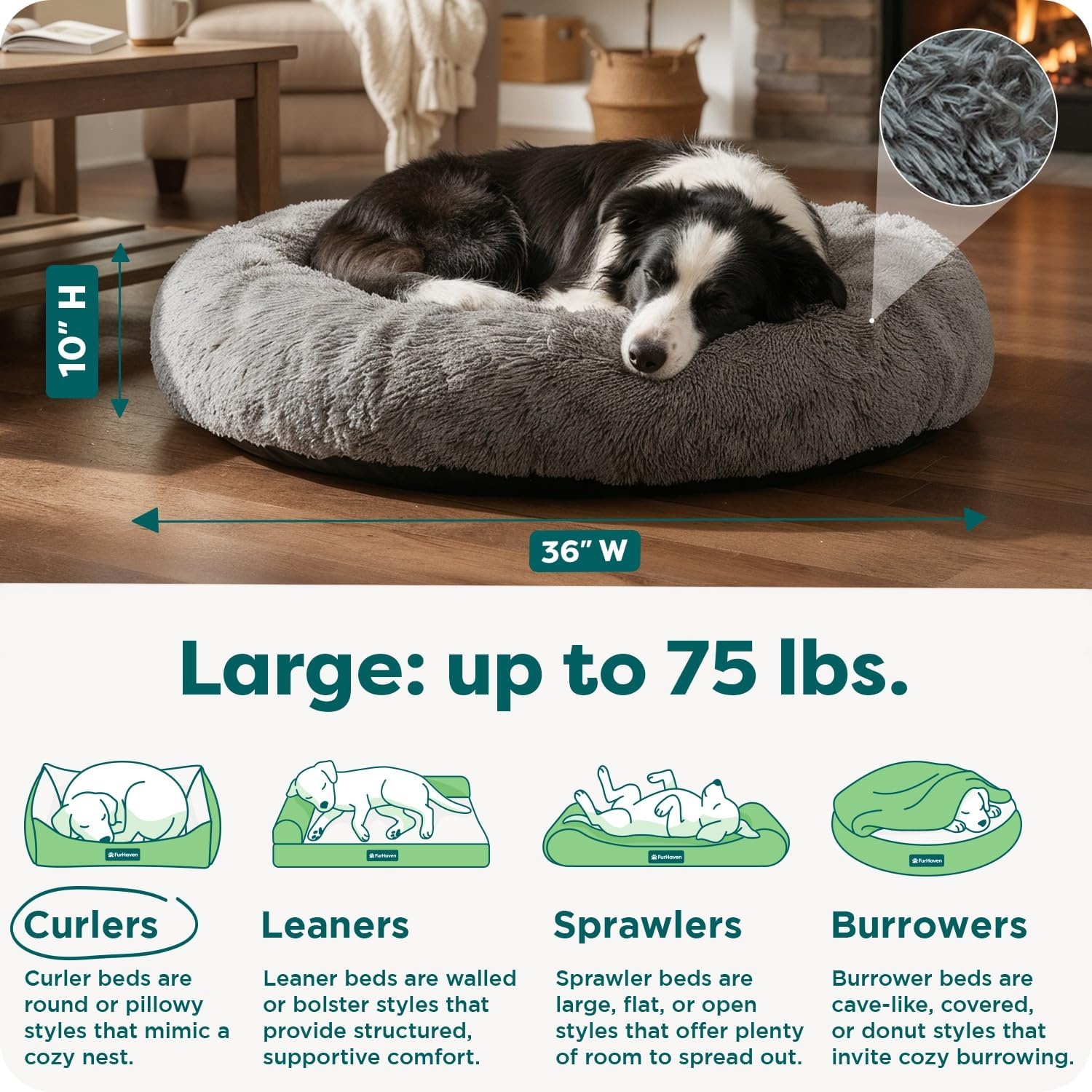 image:imageFurHaven 23 Calming Donut Dog Bed for Small Dogs amp Cats Round Plush Donut Design with Soft Filling for Snuggling Comfort Removable Washable Cover Small Shaggy Faux Fur Mist GrayGray