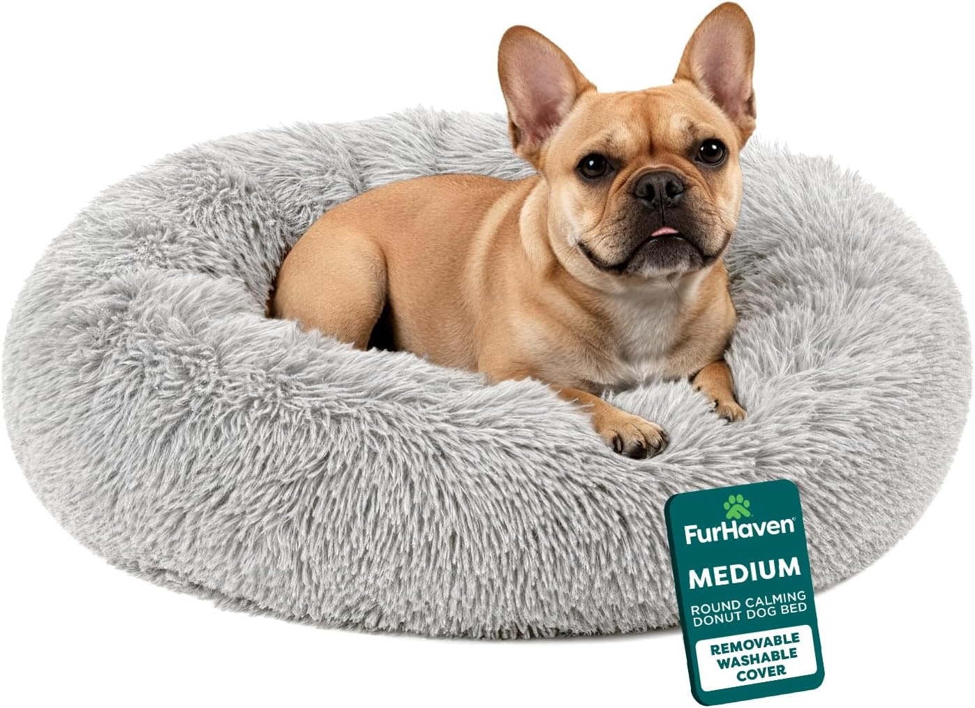image:imageFurHaven 23 Calming Donut Dog Bed for Small Dogs amp Cats Round Plush Donut Design with Soft Filling for Snuggling Comfort Removable Washable Cover Small Shaggy Faux Fur Mist GrayMist Gray
