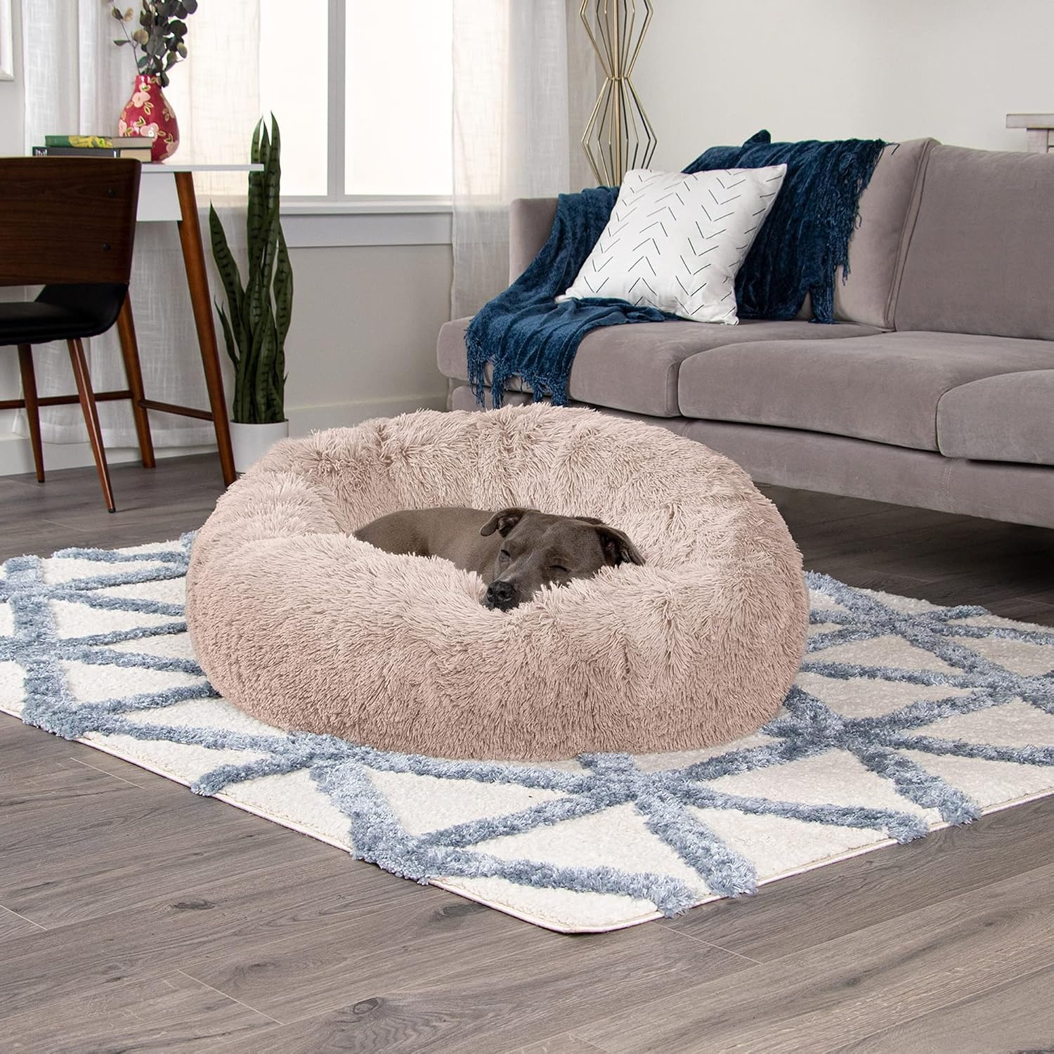 image:imageFurHaven 23 Calming Donut Dog Bed for Small Dogs amp Cats Round Plush Donut Design with Soft Filling for Snuggling Comfort Removable Washable Cover Small Shaggy Faux Fur Mist GrayTaupe