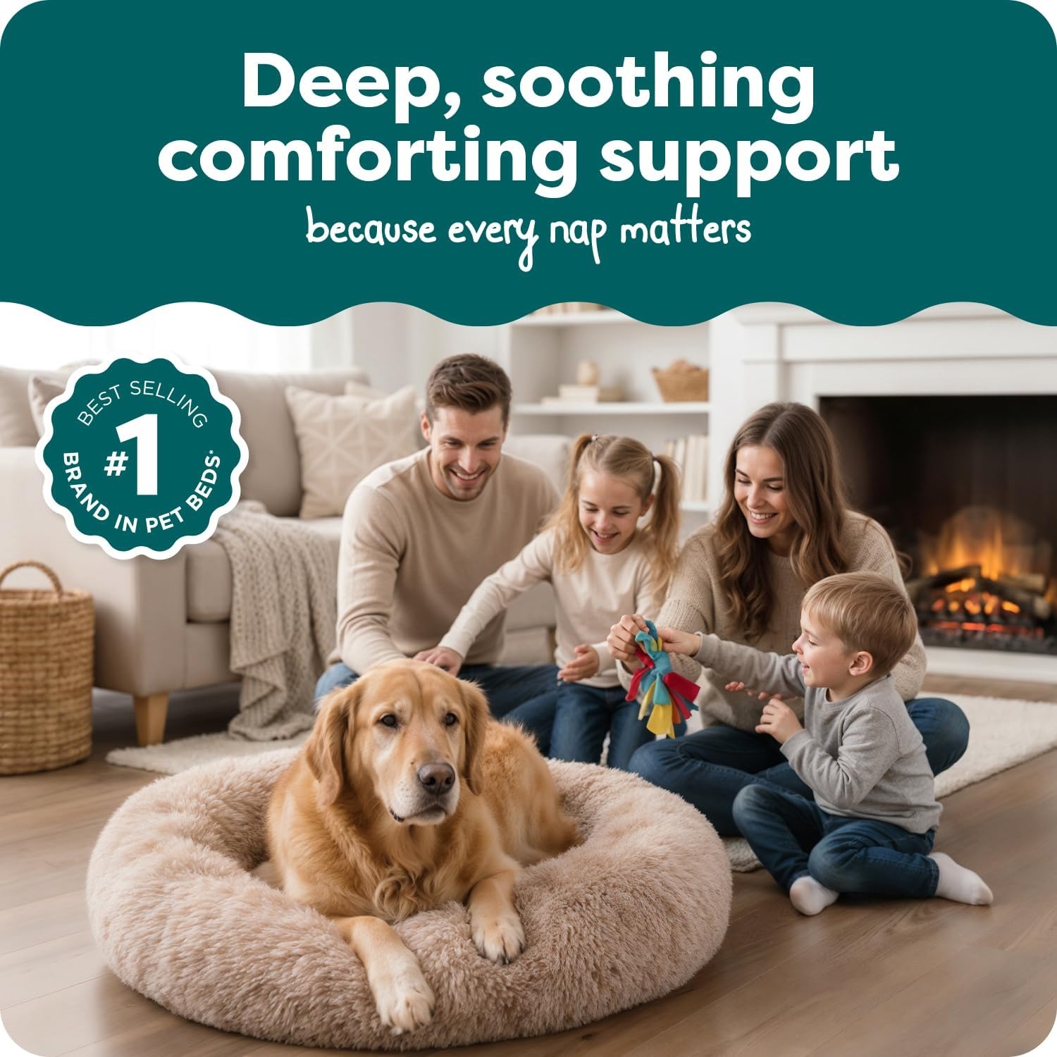 image:imageFurHaven 23 Calming Donut Dog Bed for Small Dogs amp Cats Round Plush Donut Design with Soft Filling for Snuggling Comfort Removable Washable Cover Small Shaggy Faux Fur Mist GrayTaupe