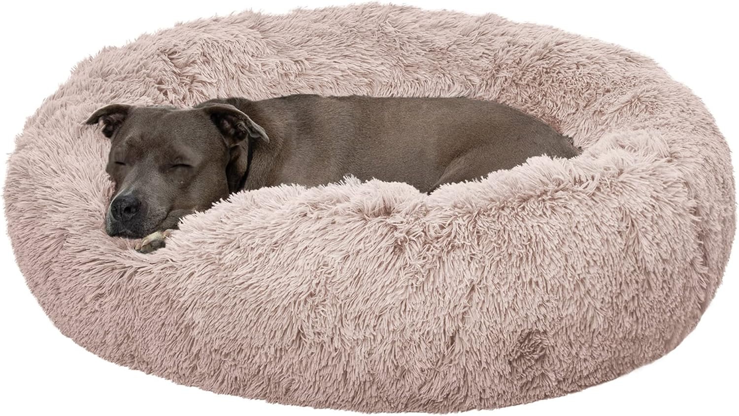 image:imageFurHaven 23 Calming Donut Dog Bed for Small Dogs amp Cats Round Plush Donut Design with Soft Filling for Snuggling Comfort Removable Washable Cover Small Shaggy Faux Fur Mist GrayTaupe