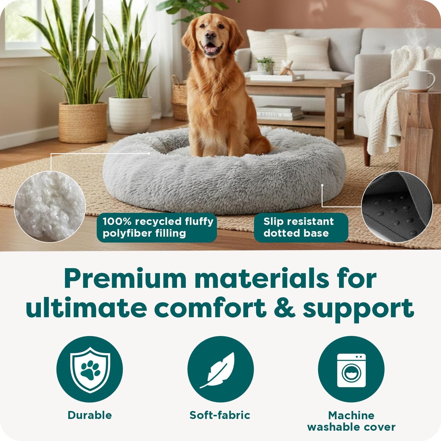 image:imageFurHaven 23 Calming Donut Dog Bed for Small Dogs amp Cats Round Plush Donut Design with Soft Filling for Snuggling Comfort Removable Washable Cover Small Shaggy Faux Fur Mist GrayTaupe