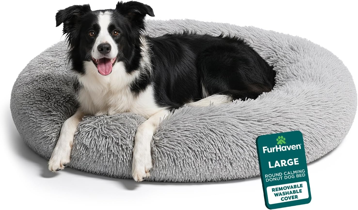 image:imageFurHaven 23 Calming Donut Dog Bed for Small Dogs amp Cats Round Plush Donut Design with Soft Filling for Snuggling Comfort Removable Washable Cover Small Shaggy Faux Fur Mist GrayMist Gray
