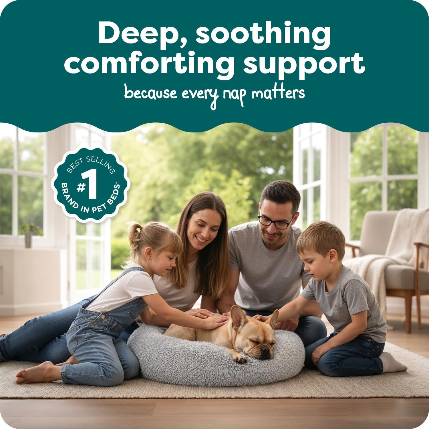 image:imageFurHaven 23 Calming Donut Dog Bed for Small Dogs amp Cats Round Plush Donut Design with Soft Filling for Snuggling Comfort Removable Washable Cover Small Shaggy Faux Fur Mist GrayMist Gray