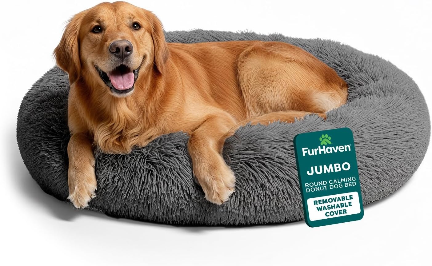 image:imageFurHaven 23 Calming Donut Dog Bed for Small Dogs amp Cats Round Plush Donut Design with Soft Filling for Snuggling Comfort Removable Washable Cover Small Shaggy Faux Fur Mist GrayGray