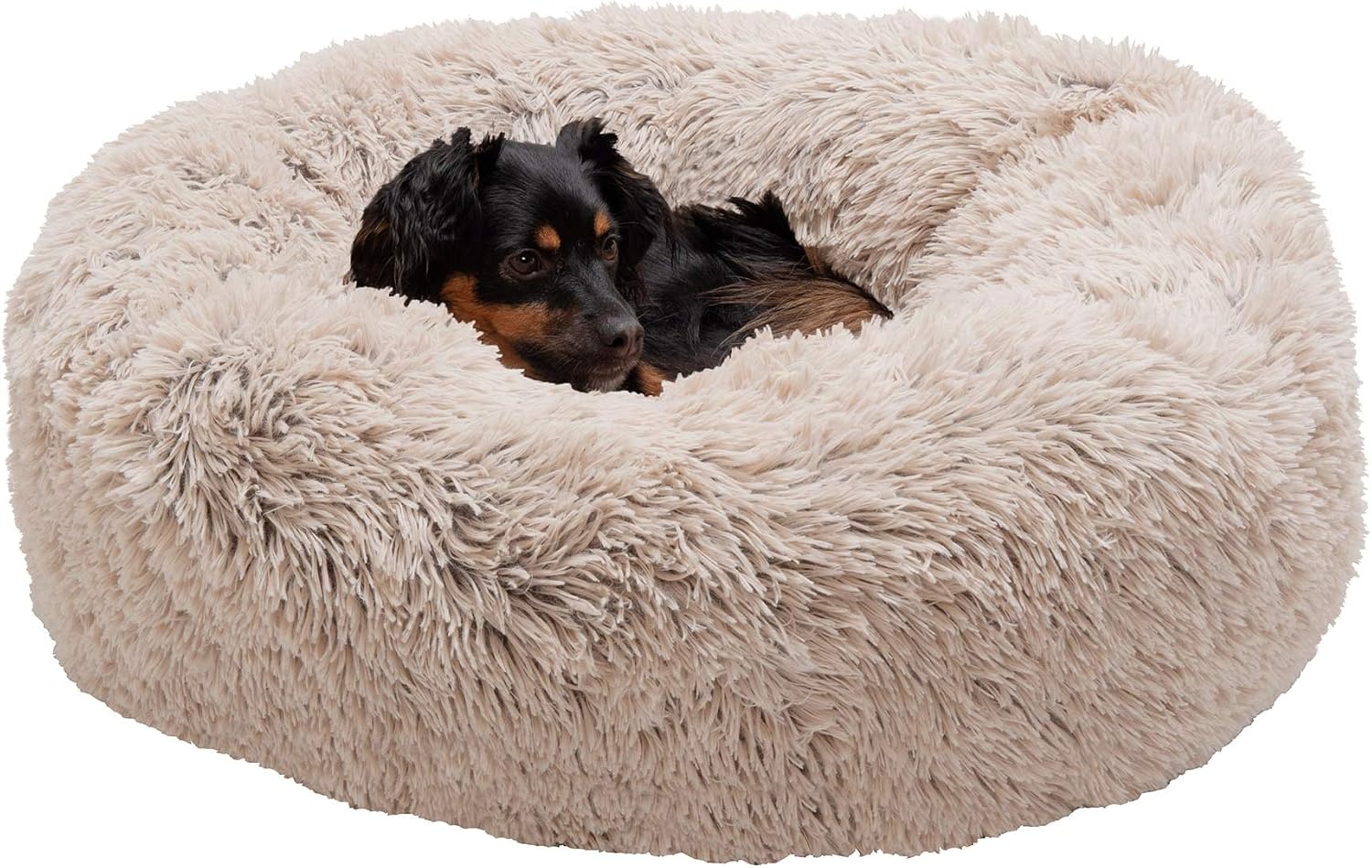 image:imageFurHaven 23 Calming Donut Dog Bed for Small Dogs amp Cats Round Plush Donut Design with Soft Filling for Snuggling Comfort Removable Washable Cover Small Shaggy Faux Fur Mist GrayTaupe