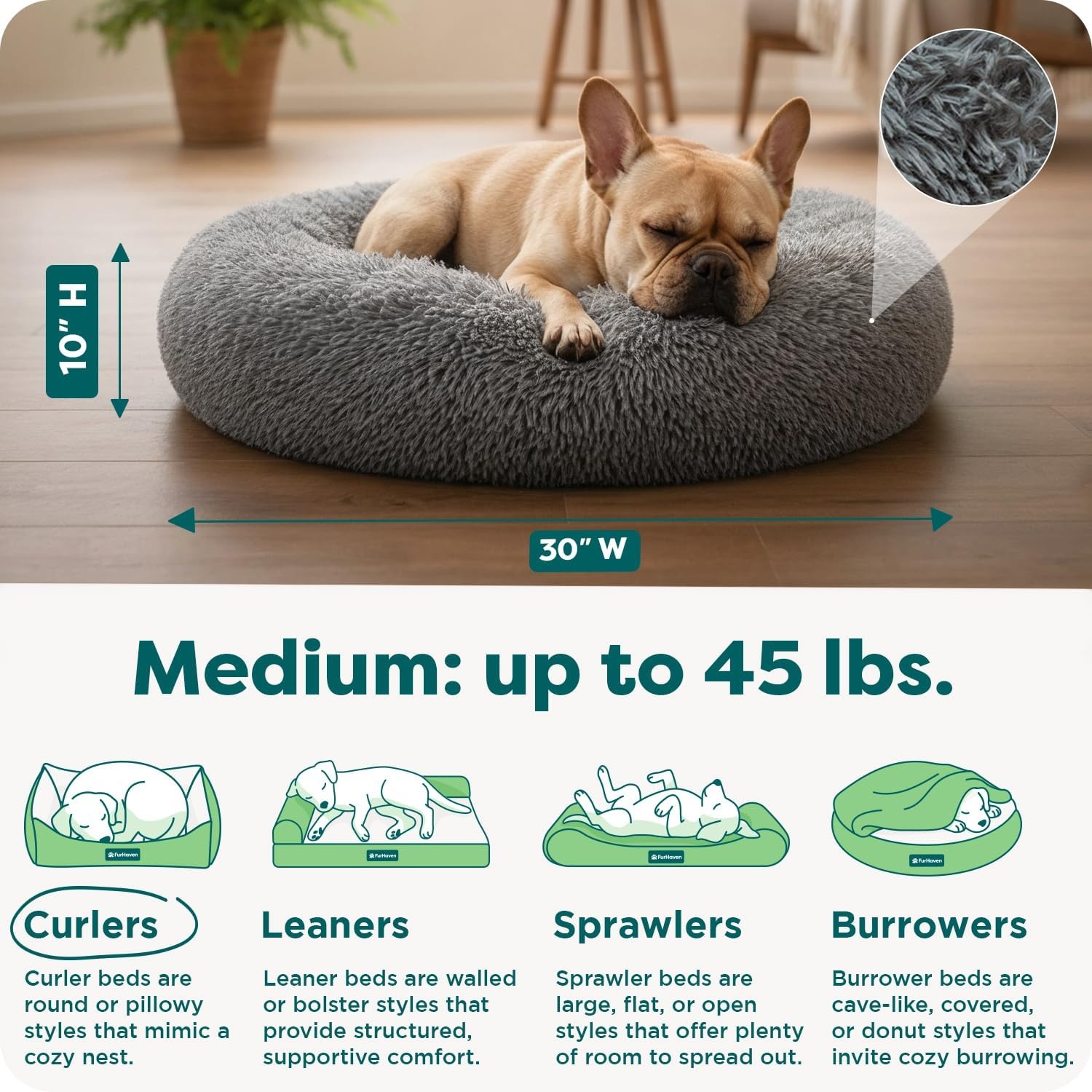 image:imageFurHaven 23 Calming Donut Dog Bed for Small Dogs amp Cats Round Plush Donut Design with Soft Filling for Snuggling Comfort Removable Washable Cover Small Shaggy Faux Fur Mist GrayGray