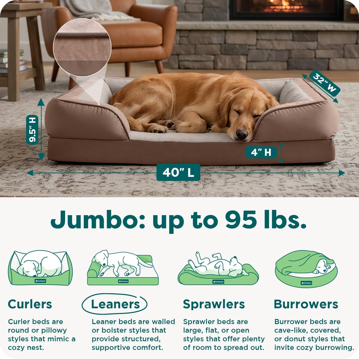 image:imageFurHaven Cooling Gel Dog Bed for Large Dogs Perfect Comfort Sofa Bed Cool GelTop Foam amp Solid Orthopedic Foam Base for Joint Support Removable Washable Cover Jumbo XL Plush amp Velvet BrownstoneBrownstone