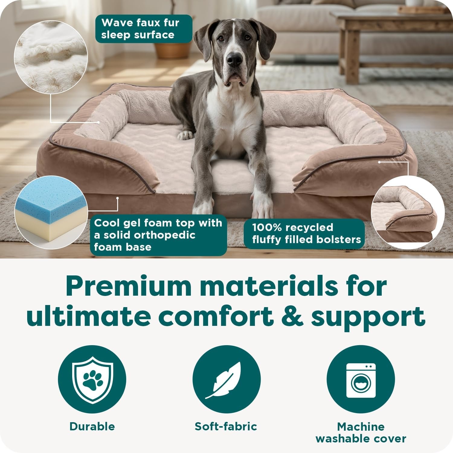 image:imageFurHaven Cooling Gel Dog Bed for Large Dogs Perfect Comfort Sofa Bed Cool GelTop Foam amp Solid Orthopedic Foam Base for Joint Support Removable Washable Cover Jumbo XL Plush amp Velvet BrownstoneBrownstone
