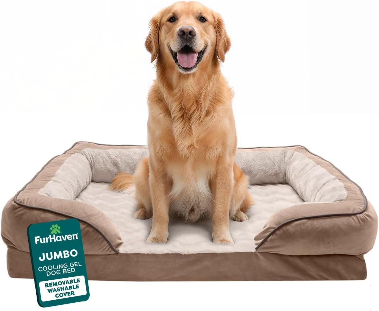image:imageFurHaven Cooling Gel Dog Bed for Large Dogs Perfect Comfort Sofa Bed Cool GelTop Foam amp Solid Orthopedic Foam Base for Joint Support Removable Washable Cover Jumbo XL Plush amp Velvet BrownstoneBrownstone