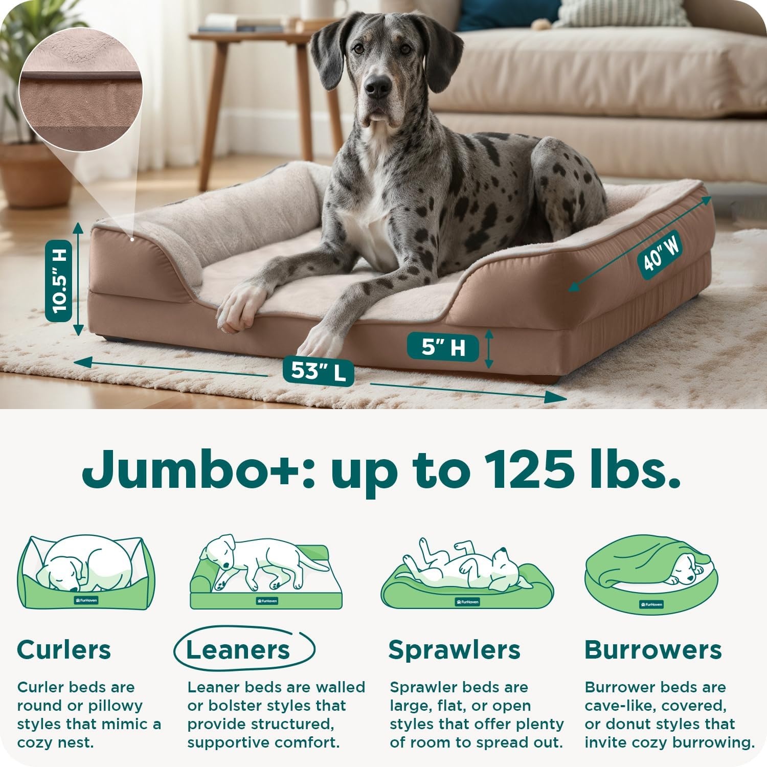 image:imageFurHaven Cooling Gel Dog Bed for Large Dogs Perfect Comfort Sofa Bed Cool GelTop Foam amp Solid Orthopedic Foam Base for Joint Support Removable Washable Cover Jumbo XL Plush amp Velvet BrownstoneBrownstone