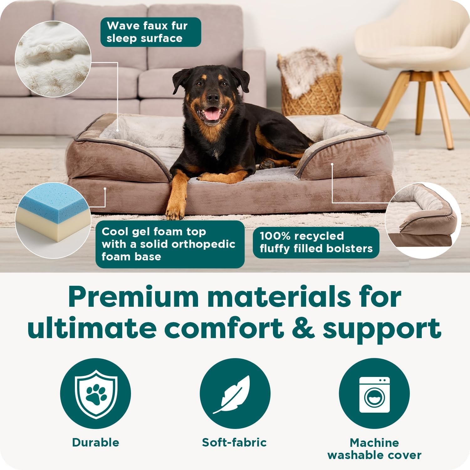 image:imageFurHaven Cooling Gel Dog Bed for Large Dogs Perfect Comfort Sofa Bed Cool GelTop Foam amp Solid Orthopedic Foam Base for Joint Support Removable Washable Cover Jumbo XL Plush amp Velvet BrownstoneBrownstone