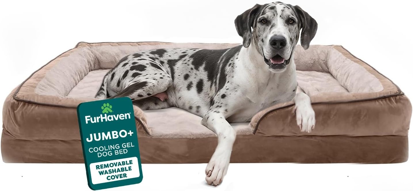 image:imageFurHaven Cooling Gel Dog Bed for Large Dogs Perfect Comfort Sofa Bed Cool GelTop Foam amp Solid Orthopedic Foam Base for Joint Support Removable Washable Cover Jumbo XL Plush amp Velvet BrownstoneBrownstone