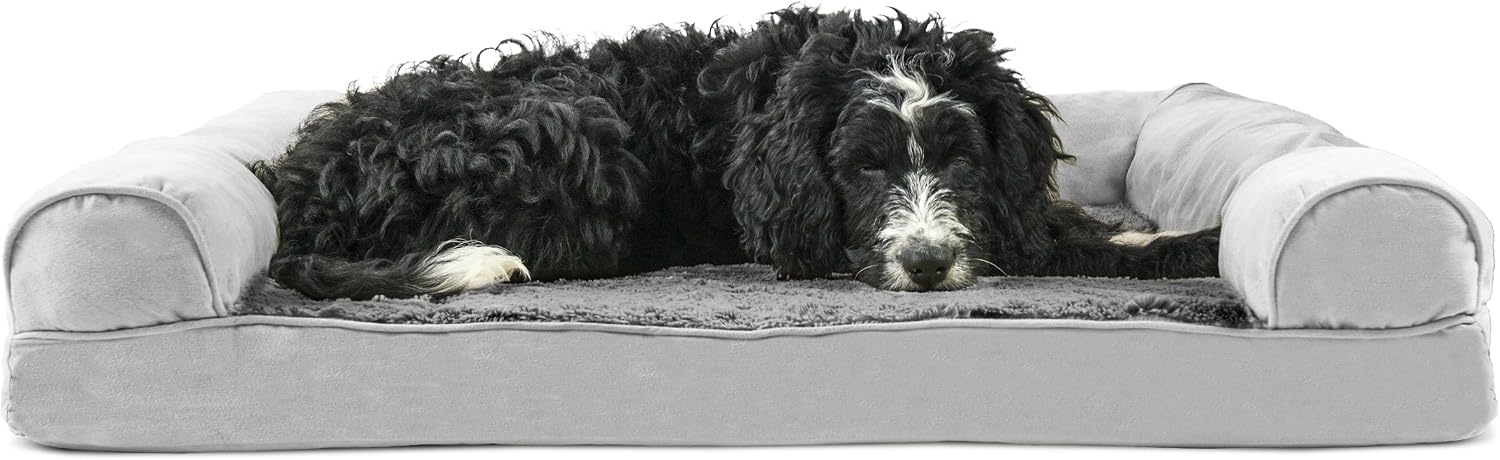 image:imageFurHaven Dog Bed Cover Replacement SofaStyle Design with Soft Breathable Fabric for Cozy Comfort Machine Washable Jumbo Plus XXL Plush amp Velvet Waves BrownstoneGray