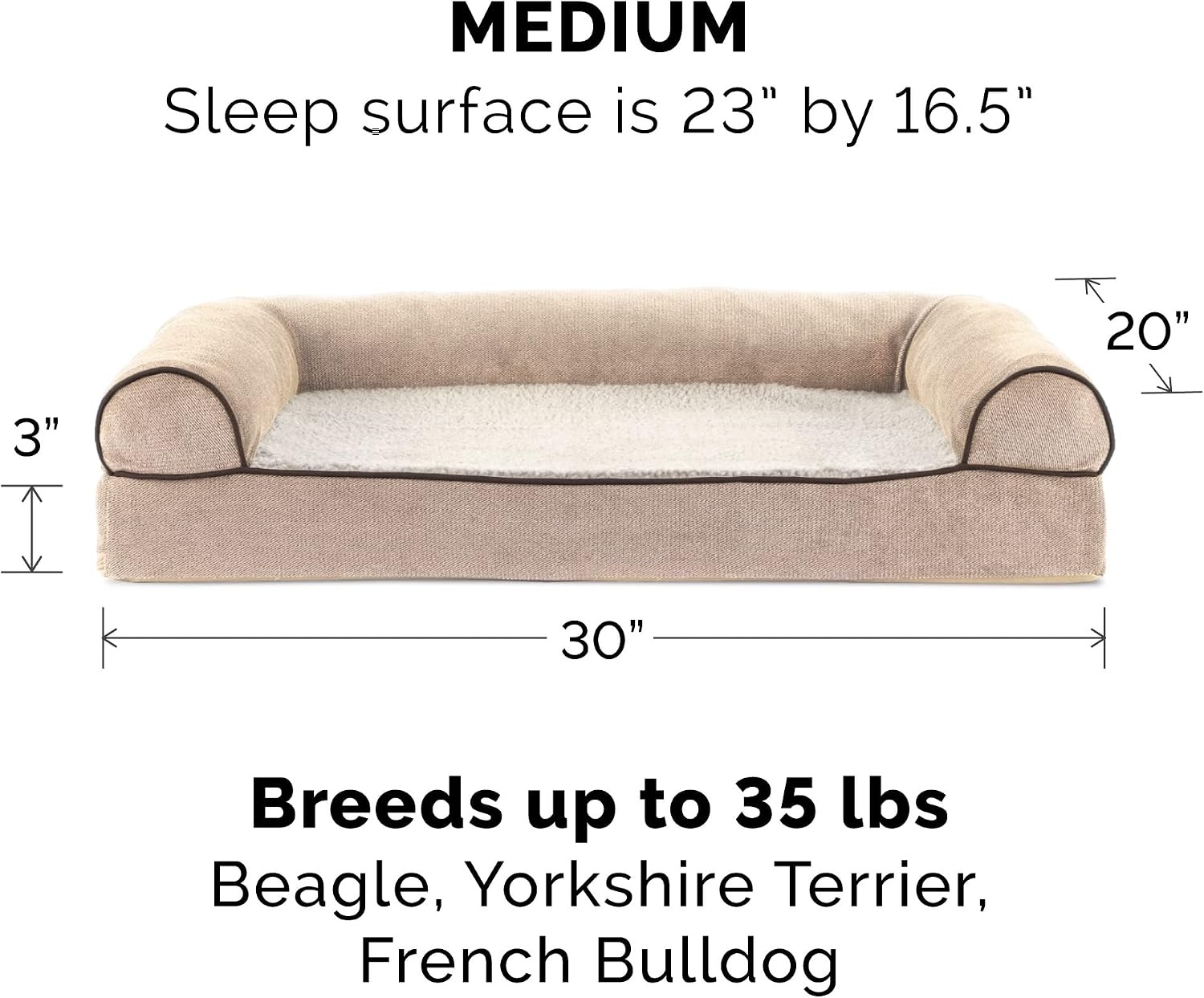 image:imageFurHaven Dog Bed Cover Replacement SofaStyle Design with Soft Breathable Fabric for Cozy Comfort Machine Washable Jumbo Plus XXL Plush amp Velvet Waves BrownstoneSherpa Chenille Cream