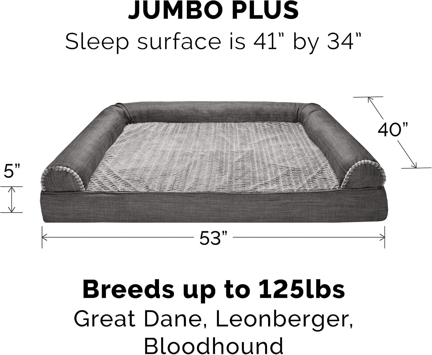 image:imageFurHaven Dog Bed Cover Replacement SofaStyle Design with Soft Breathable Fabric for Cozy Comfort Machine Washable Jumbo Plus XXL Plush amp Velvet Waves BrownstoneCharcoal