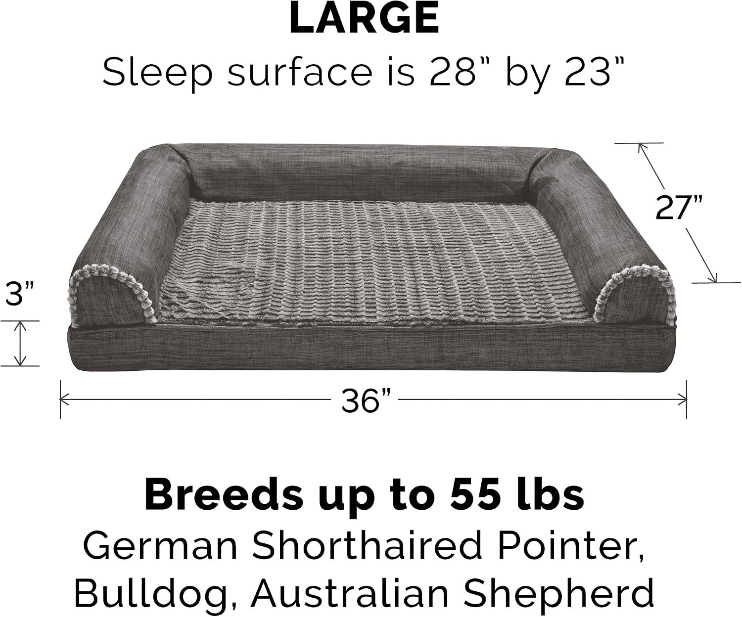 image:imageFurHaven Dog Bed Cover Replacement SofaStyle Design with Soft Breathable Fabric for Cozy Comfort Machine Washable Jumbo Plus XXL Plush amp Velvet Waves BrownstoneCharcoal