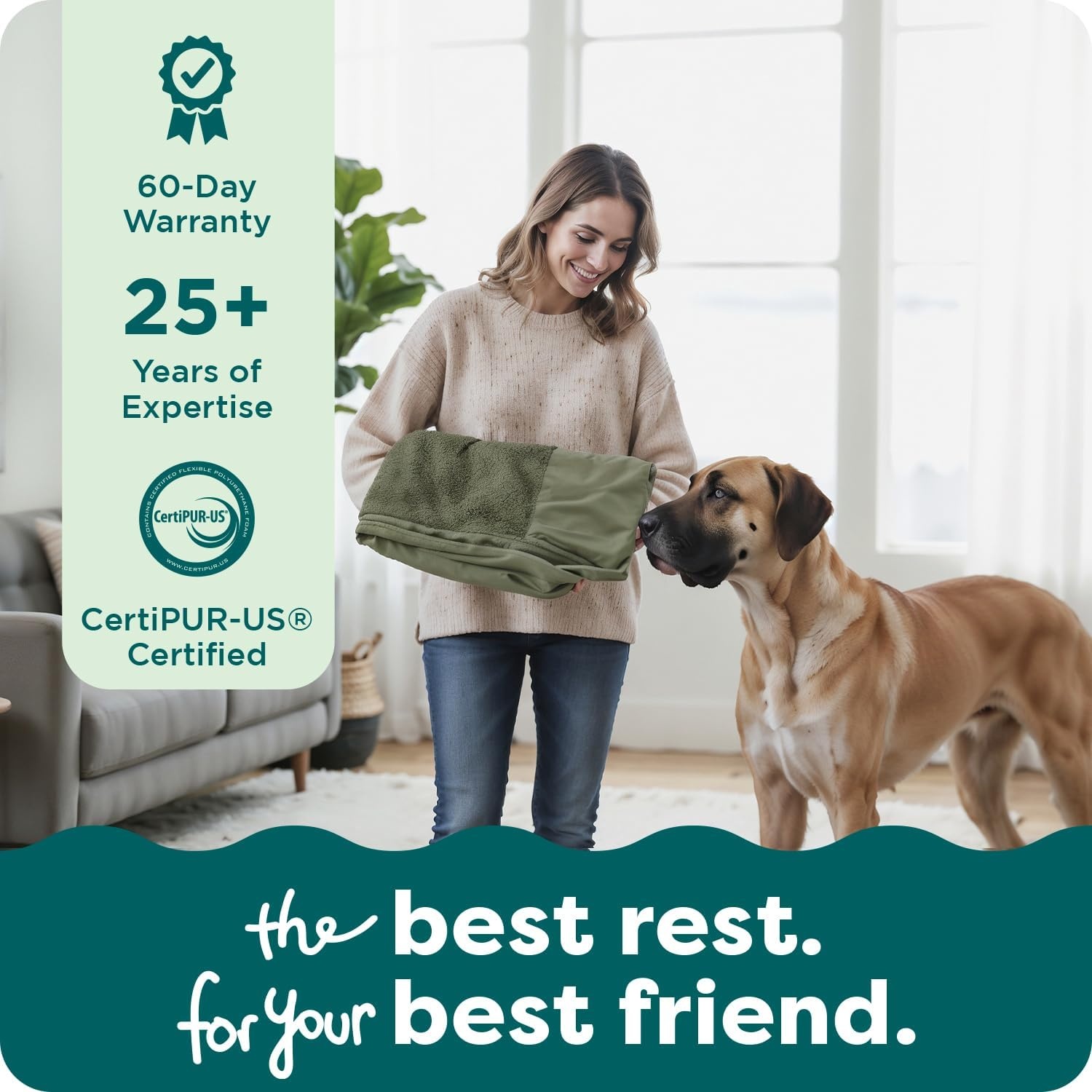 image:imageFurHaven Dog Bed Cover Replacement SofaStyle Design with Soft Breathable Fabric for Cozy Comfort Machine Washable Jumbo Plus XXL Plush amp Velvet Waves BrownstoneFaux Fur Velvet Dark Sage