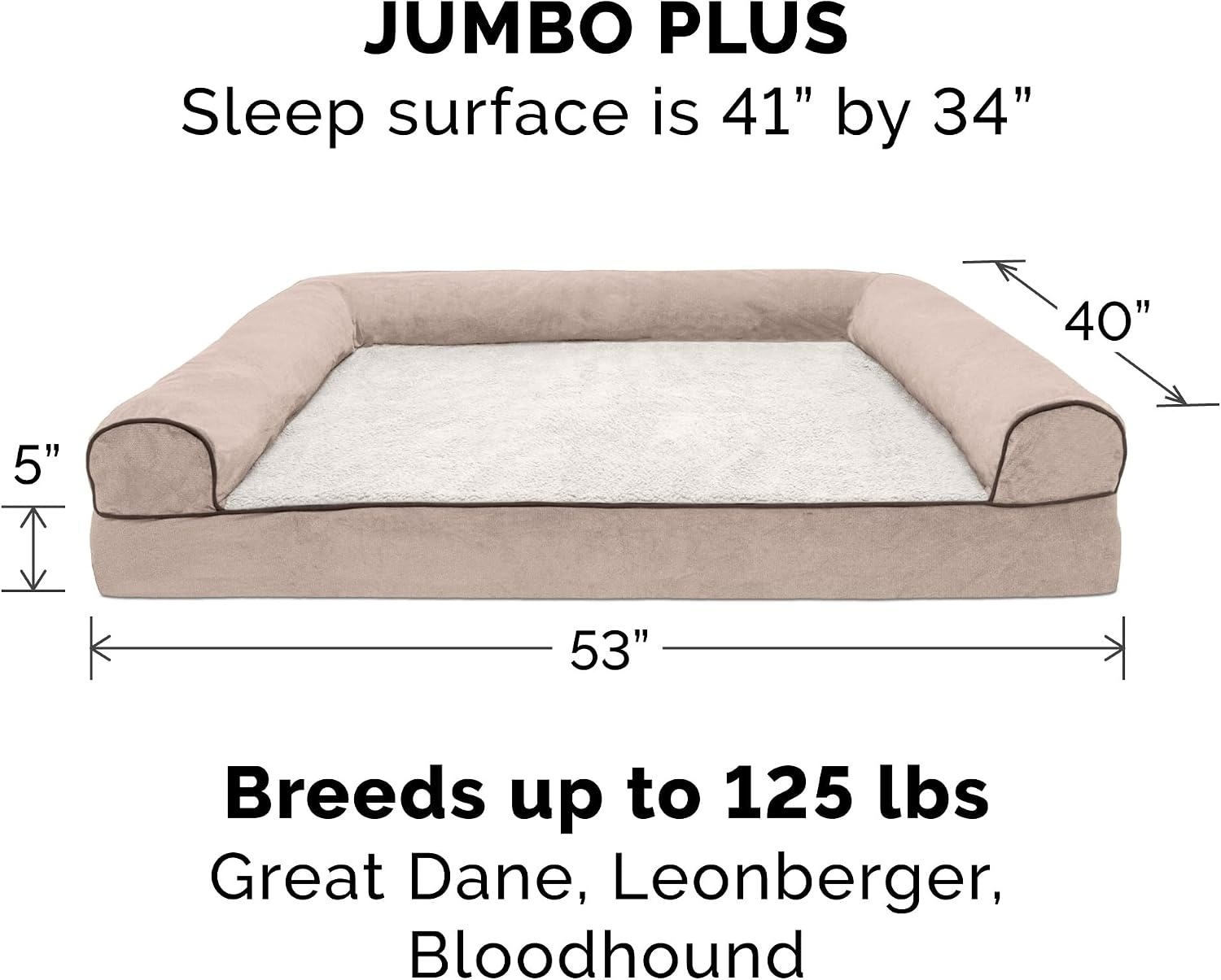 image:imageFurHaven Dog Bed Cover Replacement SofaStyle Design with Soft Breathable Fabric for Cozy Comfort Machine Washable Jumbo Plus XXL Plush amp Velvet Waves BrownstoneSherpa Chenille Cream