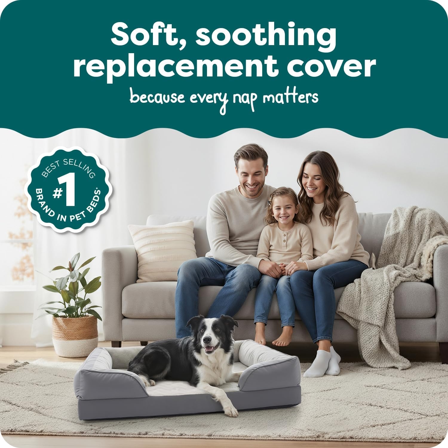 image:imageFurHaven Dog Bed Cover Replacement SofaStyle Design with Soft Breathable Fabric for Cozy Comfort Machine Washable Jumbo Plus XXL Plush amp Velvet Waves BrownstoneGranite Gray