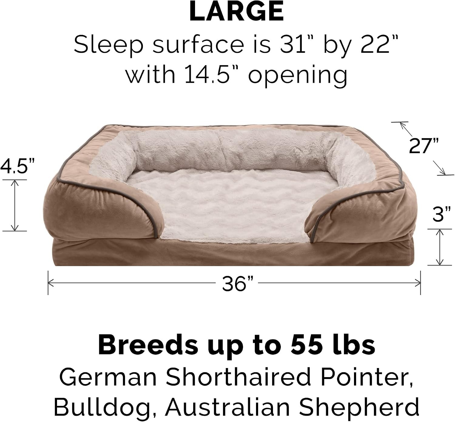 image:imageFurHaven Dog Bed Cover Replacement SofaStyle Design with Soft Breathable Fabric for Cozy Comfort Machine Washable Jumbo Plus XXL Plush amp Velvet Waves BrownstoneBrownstone