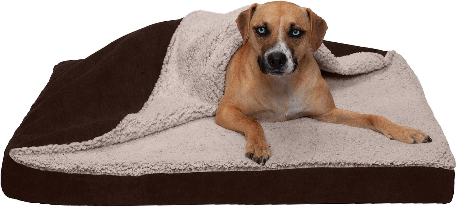 image:imageFurHaven Dog Bed Cover Replacement SofaStyle Design with Soft Breathable Fabric for Cozy Comfort Machine Washable Jumbo Plus XXL Plush amp Velvet Waves BrownstoneBlanket Top Berber Suede Espresso