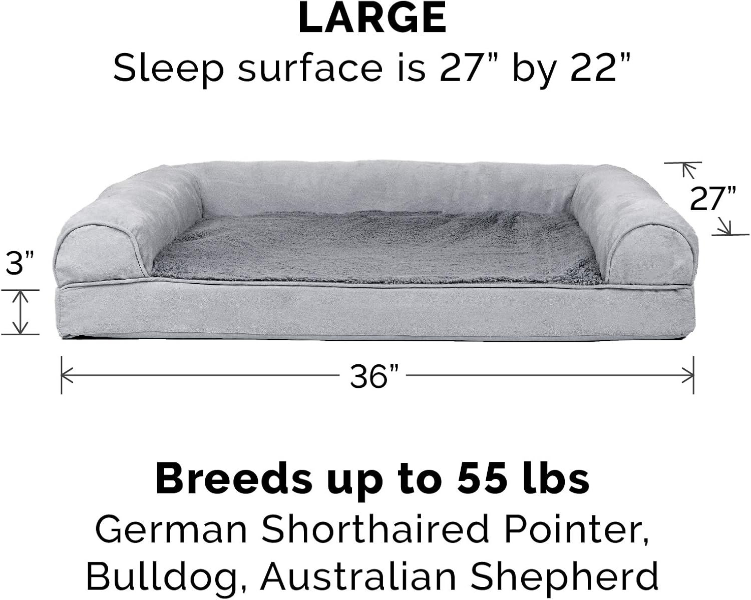 image:imageFurHaven Dog Bed Cover Replacement SofaStyle Design with Soft Breathable Fabric for Cozy Comfort Machine Washable Jumbo Plus XXL Plush amp Velvet Waves BrownstoneGray