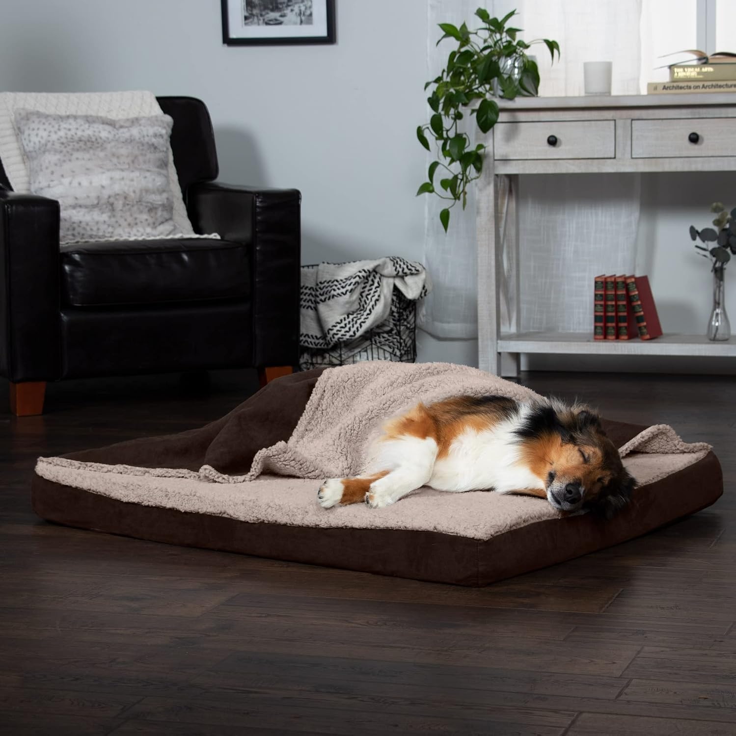 image:imageFurHaven Dog Bed Cover Replacement SofaStyle Design with Soft Breathable Fabric for Cozy Comfort Machine Washable Jumbo Plus XXL Plush amp Velvet Waves BrownstoneBlanket Top Berber Suede Espresso