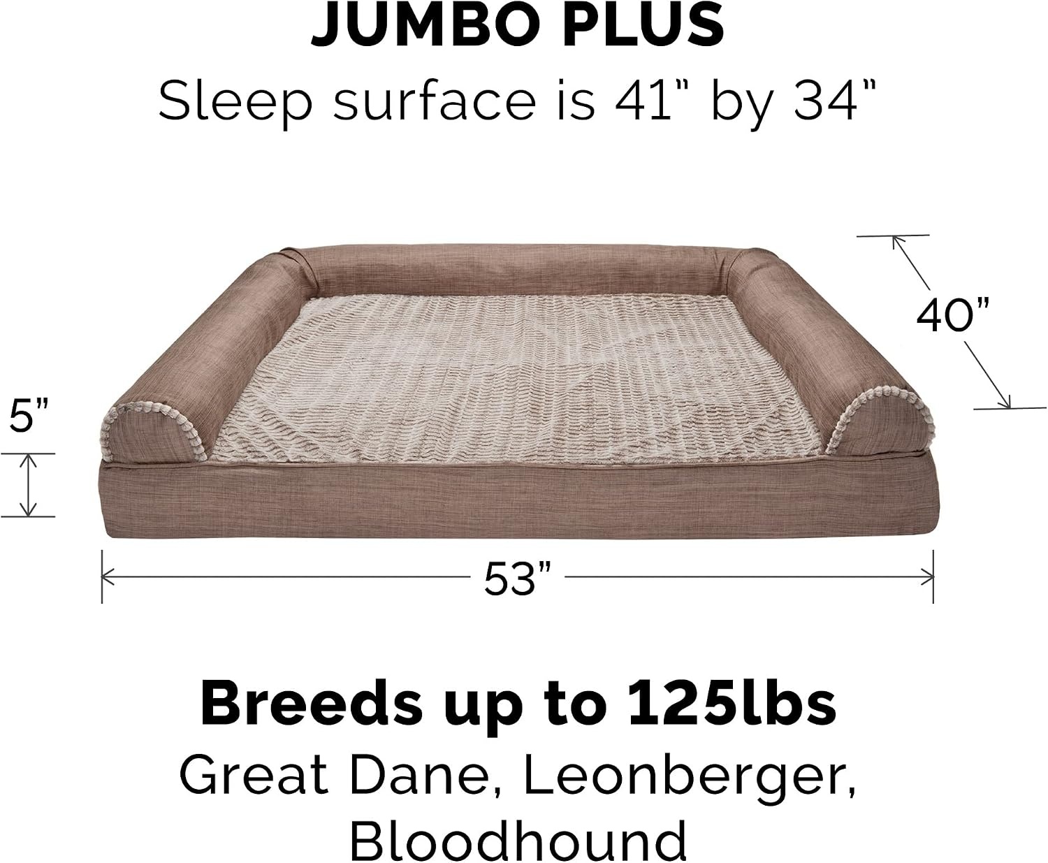 image:imageFurHaven Dog Bed Cover Replacement SofaStyle Design with Soft Breathable Fabric for Cozy Comfort Machine Washable Jumbo Plus XXL Plush amp Velvet Waves BrownstoneWoodsmoke