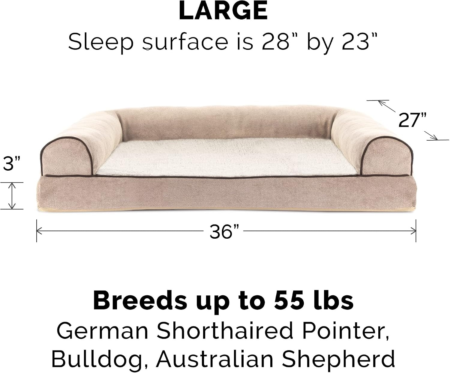 image:imageFurHaven Dog Bed Cover Replacement SofaStyle Design with Soft Breathable Fabric for Cozy Comfort Machine Washable Jumbo Plus XXL Plush amp Velvet Waves BrownstoneSherpa Chenille Cream